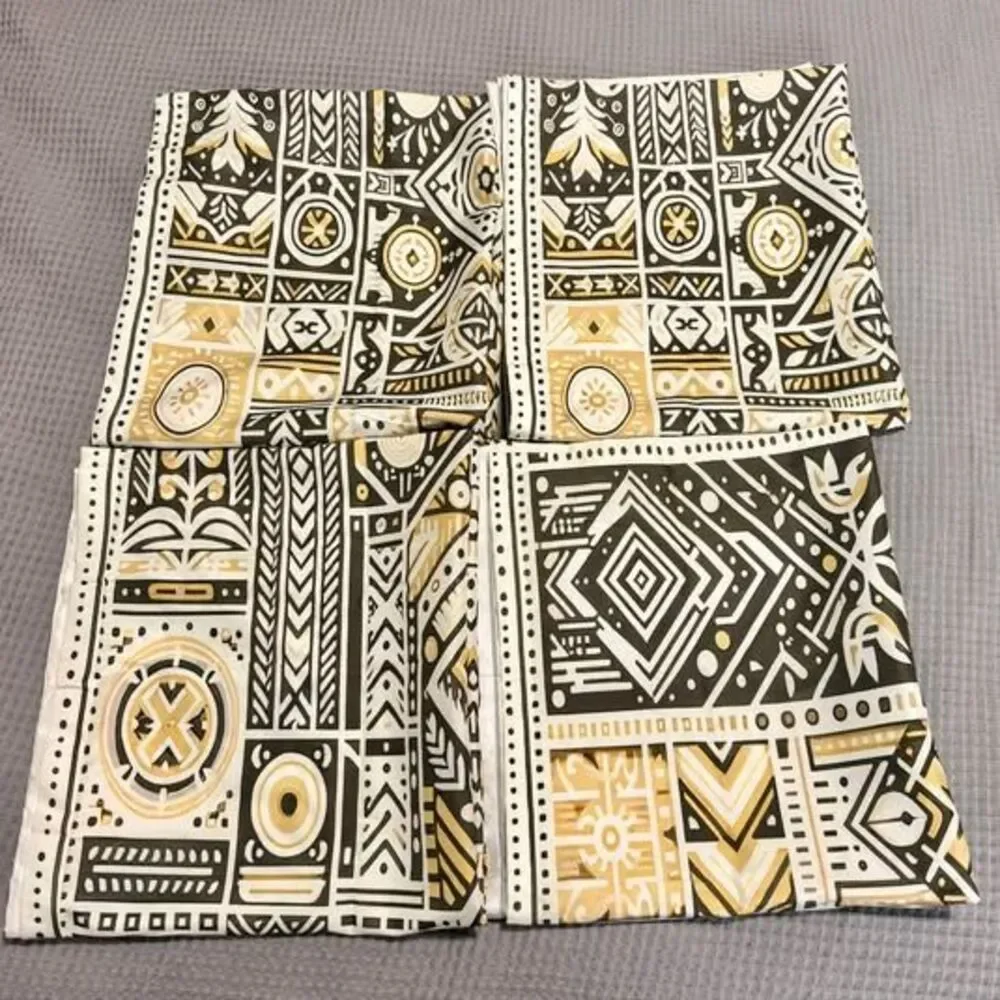 Modern Tribal Geometric Curtains Black Mustard Set of 4